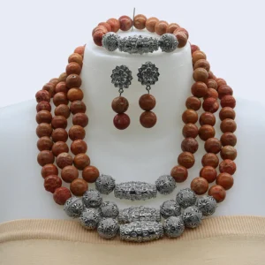 Grass coral beads jewelry set 1610