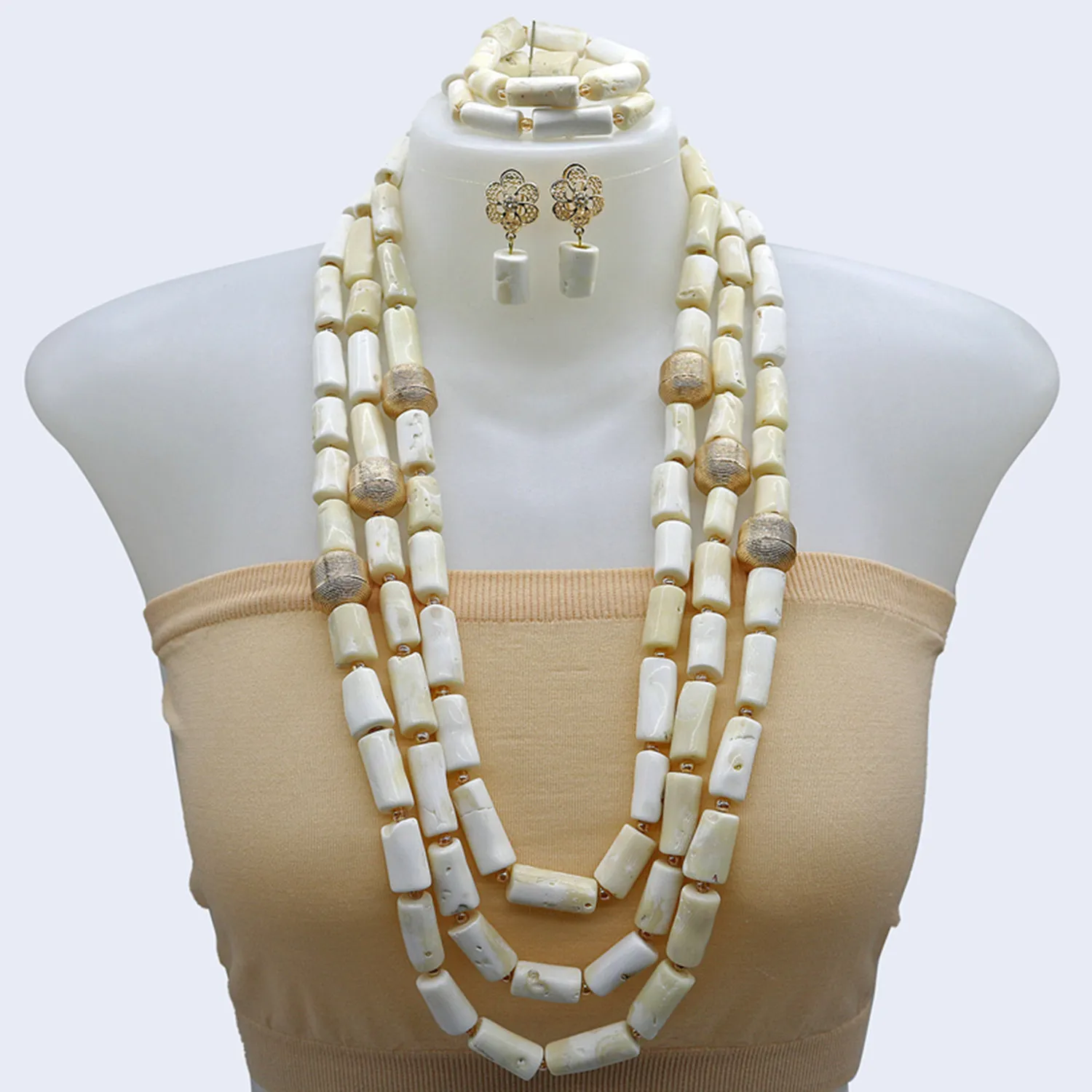 African coral beads jewelry set JW1610 2 African coral beads jewelry set JW1610 - Image 2