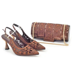 Brown Hollow Out Heels & Matching Clutch Bag Set WH1235